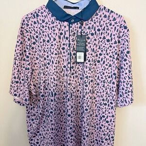 Greyson Polo Shirt Mens XL Pink Magical Ferns Golf Performance Stretch NWT